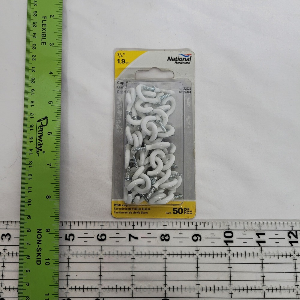 National Hardware 3/4in White Vinyl Coated Cup Hooks 50 Pack N259-184 VS2020